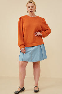 HY7527 Lavender Womens Ribbed Knit Banded Detail Mock Neck Top Front