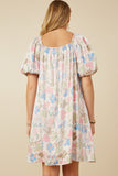 HY7532 Ivory Mix Womens Floral Puff Sleeve Foiled Dress Detail
