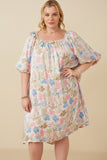 Floral Puff Sleeve Foiled Dress