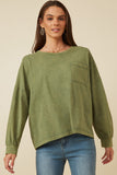 HY7536W Magenta Plus Drop Shoulder Washed Long Sleeve Knit T Shirt Full Body