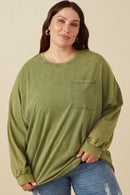 HY7536W Magenta Plus Drop Shoulder Washed Long Sleeve Knit T Shirt Gif