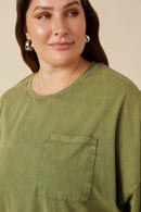 HY7536W Olive Plus Drop Shoulder Washed Long Sleeve Knit T Shirt Gif