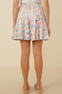 HY7576 Ivory Womens Floral Tiered Foiled Skirt Front 2