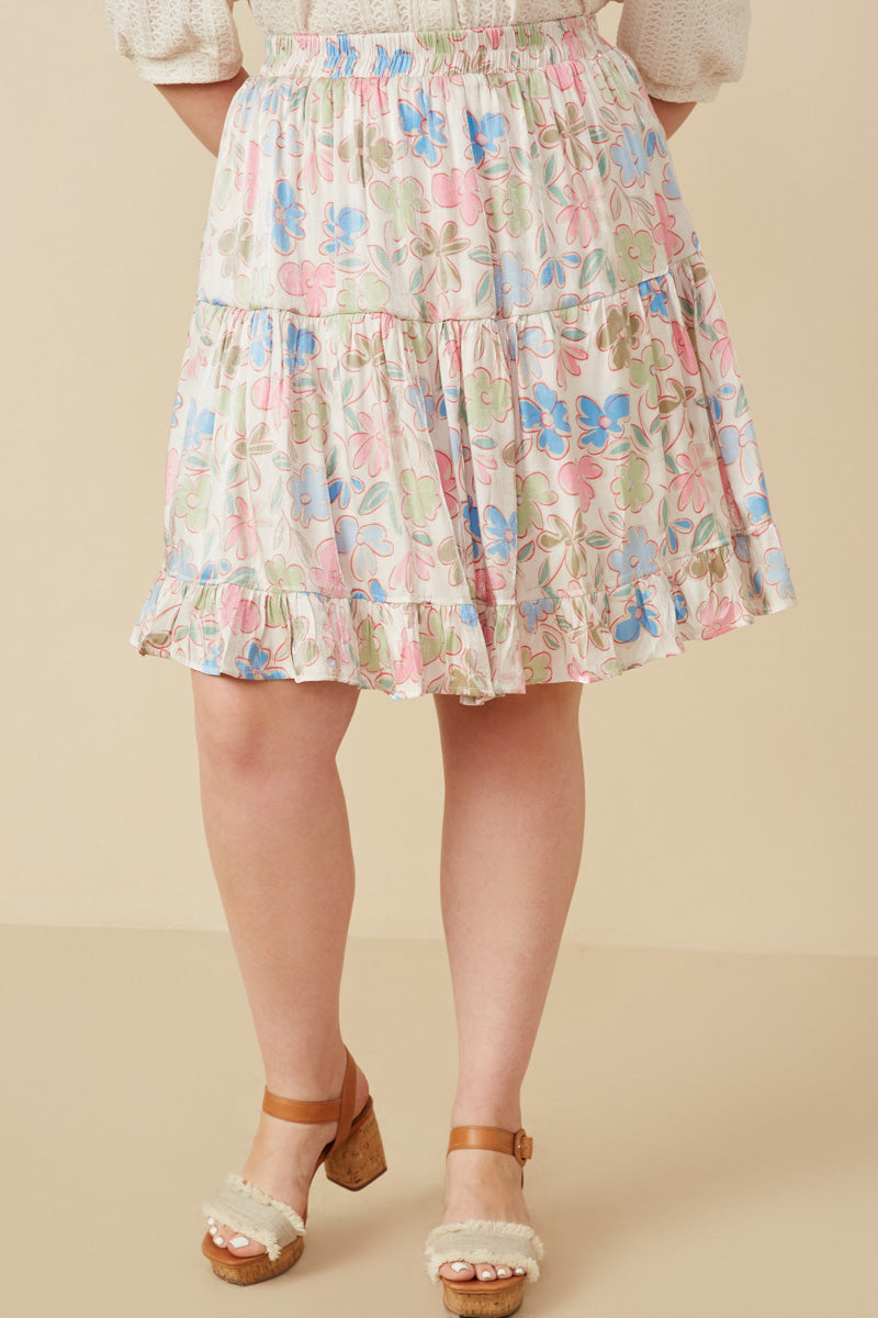 Floral Tiered Foiled Skirt