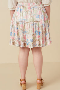 HY7576W Ivory Plus Floral Tiered Foiled Skirt Gif