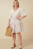 HY7576W Ivory Plus Floral Tiered Foiled Skirt Side