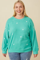 HY7577 Pink Womens Brushed Textured Floral Embroidered Sweatshirt Full Body 2