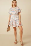 HY7588 Ivory Womens Floral Ruffle Sleeve Foiled Top Gif