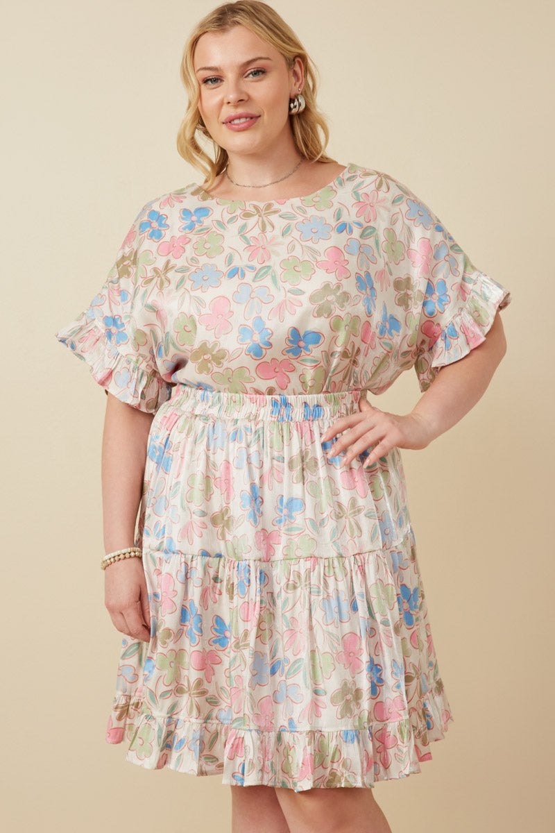 Floral Ruffle Sleeve Foiled Top