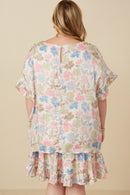 HY7588W Ivory Plus Floral Ruffle Sleeve Foiled Top Full Body