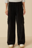 HY7600W Black Plus Washed Corduroy Wide Leg Cargo Pants Front
