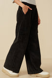 HY7600 Black Womens Washed Corduroy Wide Leg Cargo Pants Gif