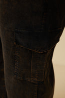 HY7600W Black Plus Washed Corduroy Wide Leg Cargo Pants Gif