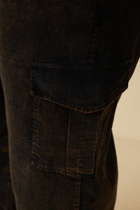 HY7600W Black Plus Washed Corduroy Wide Leg Cargo Pants Gif