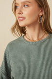 HY7610 Olive Womens Brushed Ribbed Puff Sleeve Knit Top Full Body
