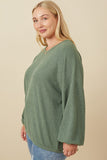 HY7610W Olive Plus Brushed Ribbed Puff Sleeve Knit Top Gif