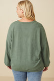 HY7610W Olive Plus Brushed Ribbed Puff Sleeve Knit Top Full Body