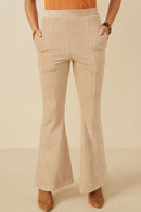 HY7613 Beige Womens Pleat Detail Pocketed Corduroy Pants Front
