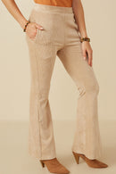 HY7613 Beige Womens Pleat Detail Pocketed Corduroy Pants Gif