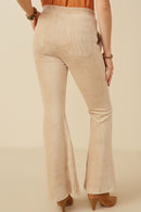 HY7613 Beige Womens Pleat Detail Pocketed Corduroy Pants Side