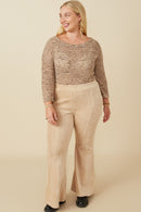 HY7613W Beige Plus Pleat Detail Pocketed Corduroy Pants Detail