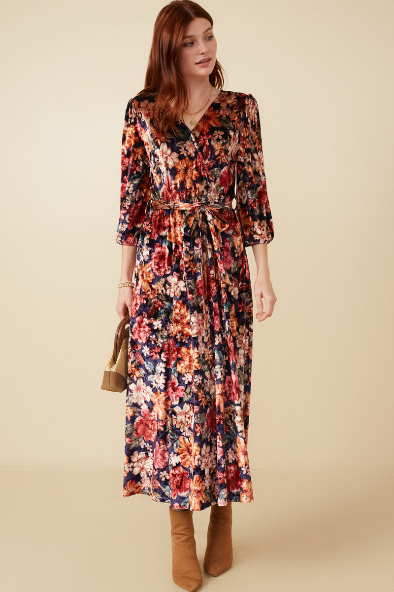 Floral Velvet Belted Dress