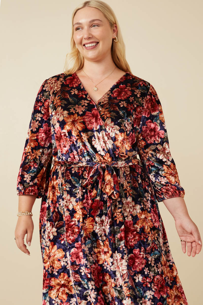 Floral Velvet Belted Dress