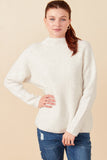 HY7642 Ivory Womens Speckled Mock Neck Drop Shoulder Sweater Front