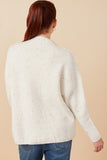 HY7642 Ivory Womens Speckled Mock Neck Drop Shoulder Sweater Detail