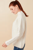 HY7642 Ivory Womens Speckled Mock Neck Drop Shoulder Sweater Back