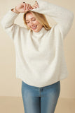 HY7642W Ivory Plus Speckled Mock Neck Drop Shoulder Sweater Pose
