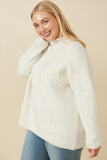 HY7642W Ivory Plus Speckled Mock Neck Drop Shoulder Sweater Gif
