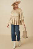HY7663W Olive Plus Vegan Suede Tiered Puff Sleeve Top Side