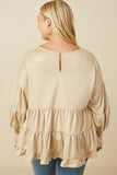 HY7663W Taupe Plus Vegan Suede Tiered Puff Sleeve Top Front
