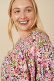 HY7673W Purple Plus Floral Smocked Yoke Dolman Sleeve Top Gif