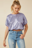 HY7693 Lavender Womens Sequined Short Sleeve Dolman Top Front