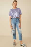 HY7693 Lavender Womens Sequined Short Sleeve Dolman Top Gif