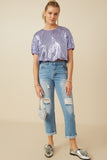 HY7693 Lavender Womens Sequined Short Sleeve Dolman Top Gif