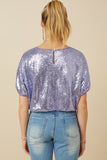 HY7693 Lavender Womens Sequined Short Sleeve Dolman Top Side