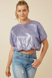 HY7693 Lavender Womens Sequined Short Sleeve Dolman Top Back