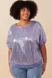 HY7693W Lavender Plus Sequined Short Sleeve Dolman Top Gif