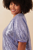 HY7693W Lavender Plus Sequined Short Sleeve Dolman Top Front