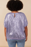 HY7693W Lavender Plus Sequined Short Sleeve Dolman Top Side