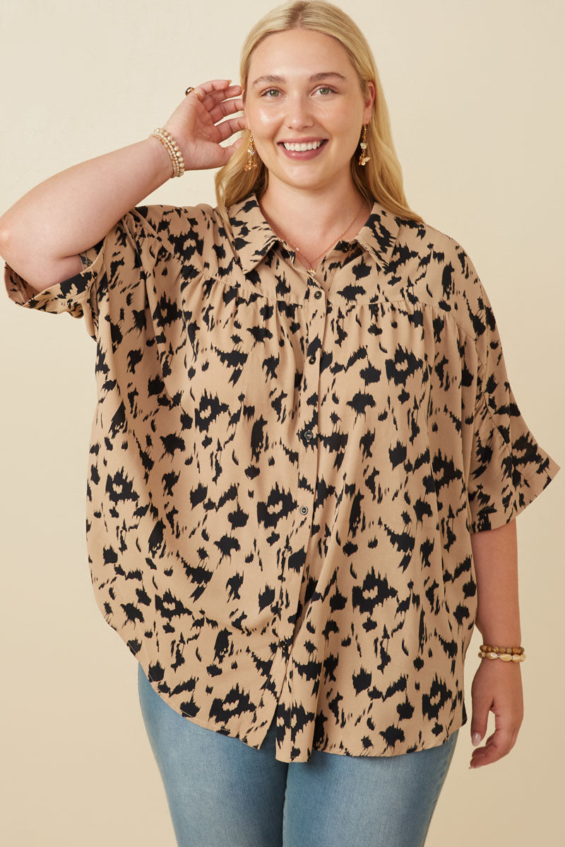 Button Up Animal Print Dolman Shirt