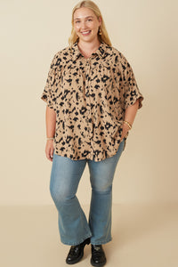 HY7712 Taupe Womens Button Up Animal Print Dolman Shirt Back