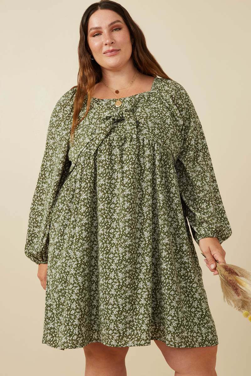 Ditsy Floral Tie Front Smocked Back Dress