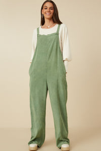 HY7714 Olive Womens Washed Straight Leg Overall Full Body