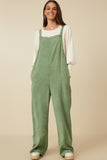 HY7714 Olive Womens Washed Straight Leg Overall Full Body