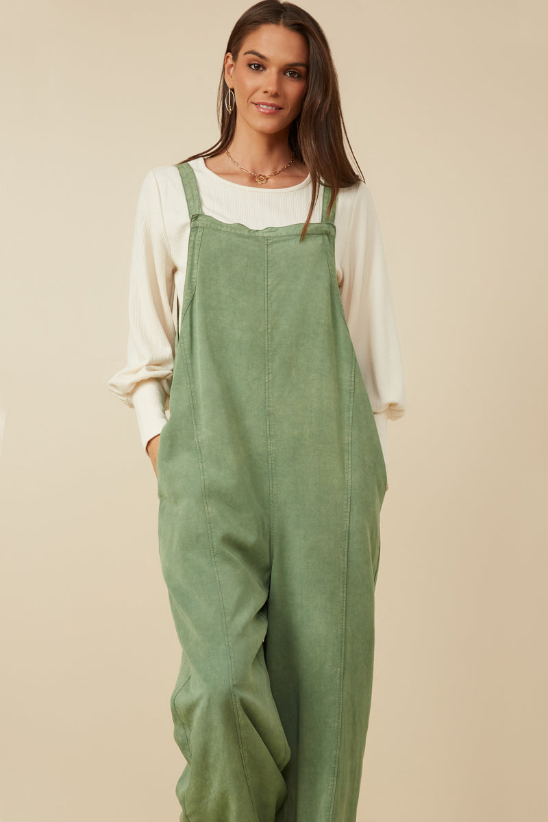 HY7714 Olive Womens Washed Straight Leg Overall Gif