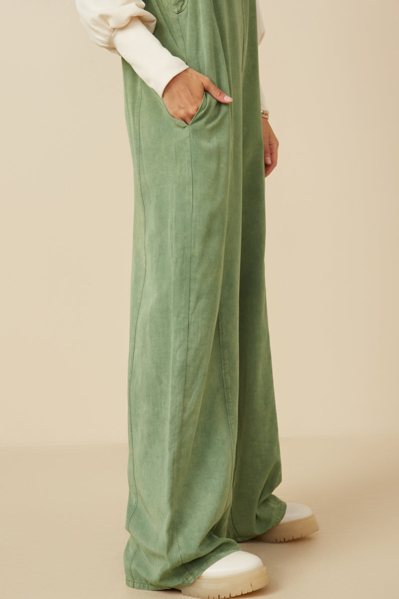 HY7714 Olive Womens Washed Straight Leg Overall Front